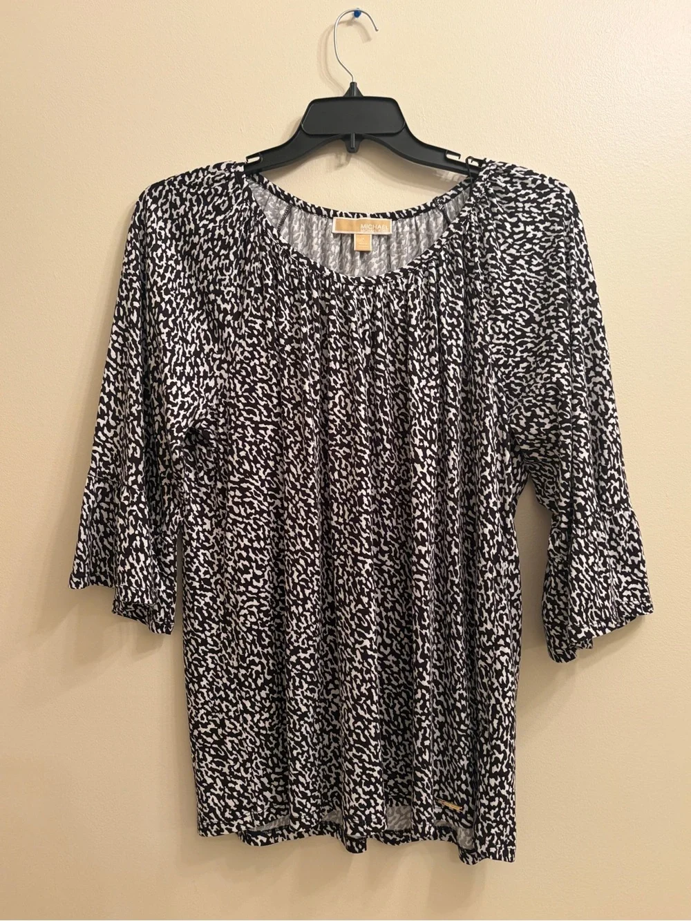 Michael Kors Black and White Printed Bell-Sleeve Blouse